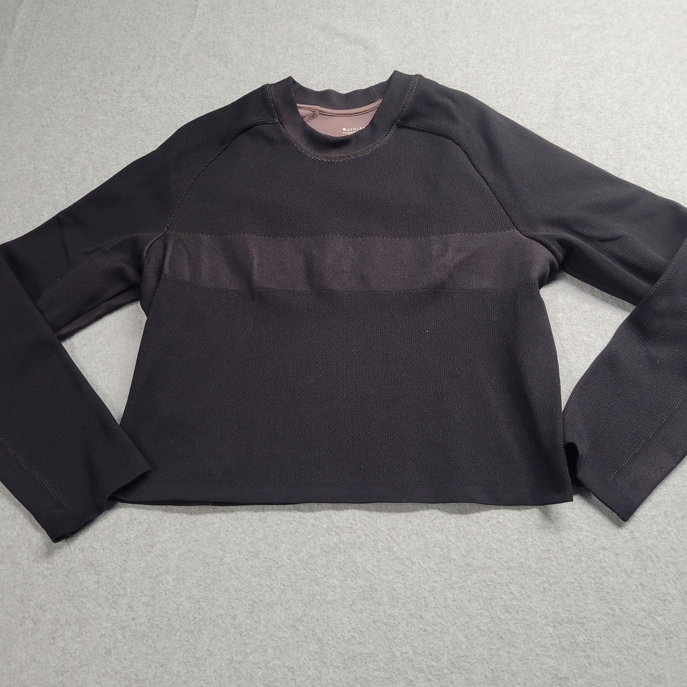 Athleta Womens Seamless Long Sleeve Cropped Training Top Black Mock Neck M